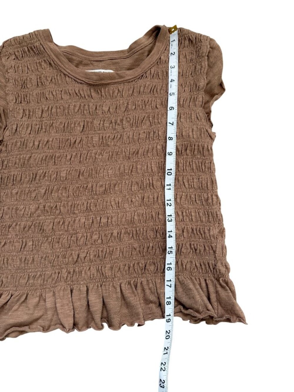 We The Free Womens Size L Sylvie Cap Sleeve Smocked Top Ruffled Hem Brown - Picture 6 of 8
